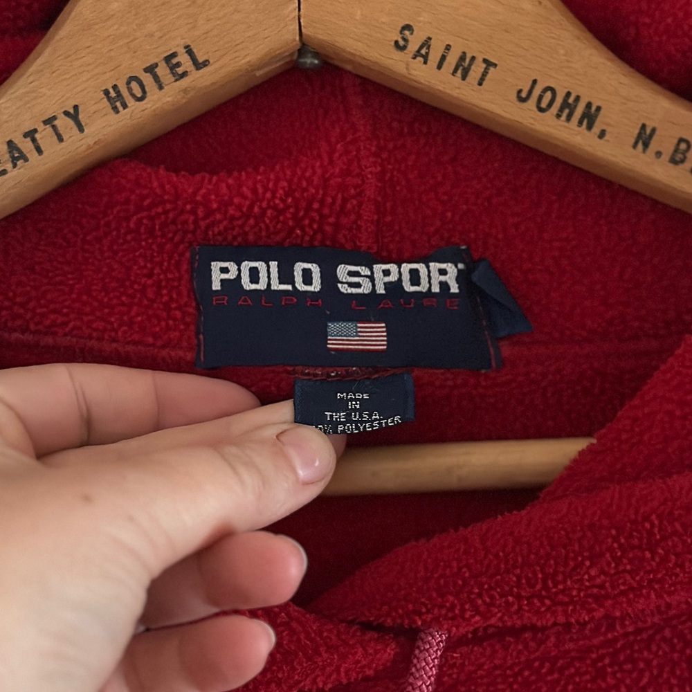 Vintage Ralph Lauren Polo Sport Hoodie - red fleece - made in USA - L - Picture 5 of 7
